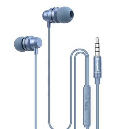 Honeywell Moxie V50 Wired Earphones with built in Mic, 10mm*2 drivers, Passive Noise Cancellation, 3.5mm AUX, Voice Assistant Enabled, 1.2 Mtr- Blue