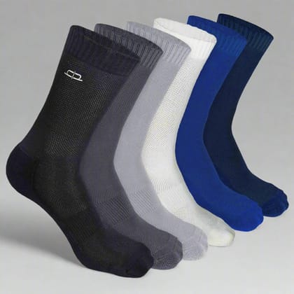Heelium Bamboo Men Crew Socks (Solids) - 6 Pairs-Black | Grey | Light Grey | Off White | Royal Blue | Navy Blue