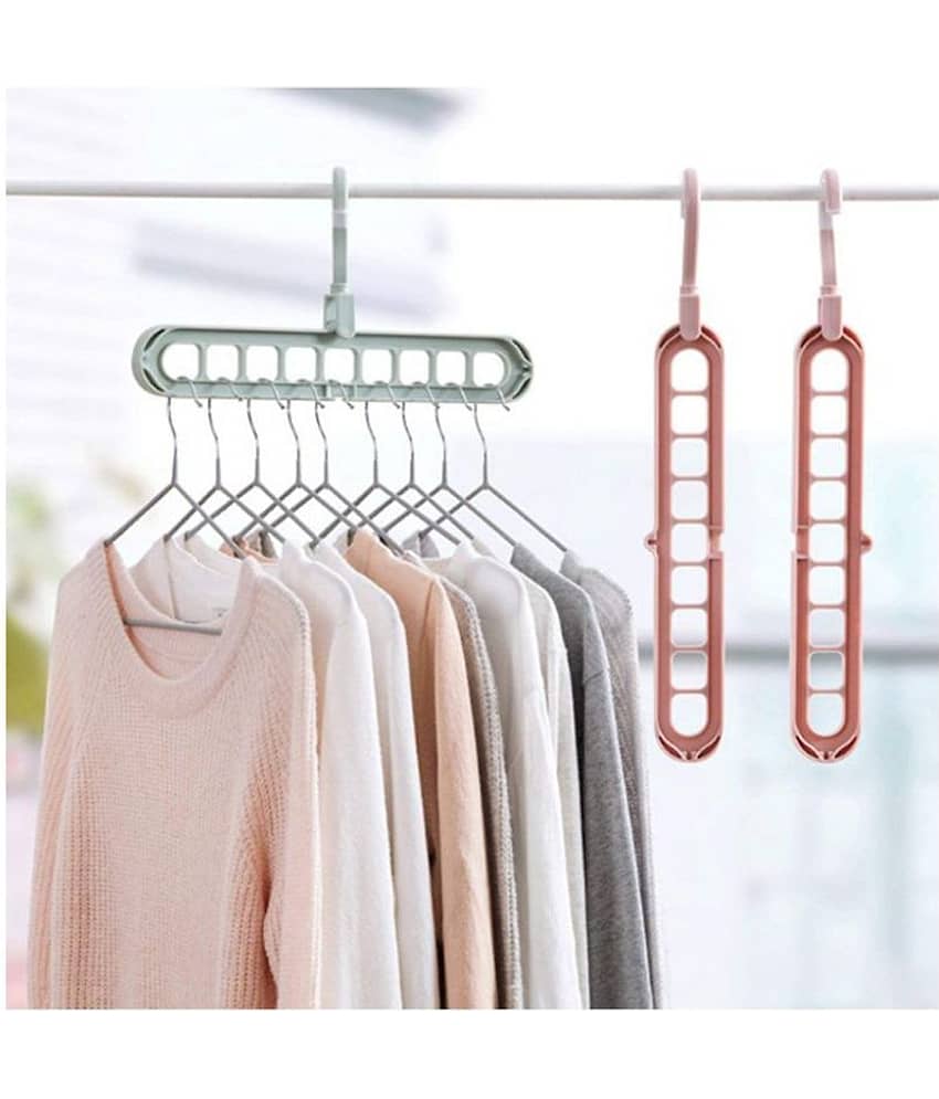 Everbuy (Set OF 2) 360 Degree Swivel Hook -9-Holes Design Space Saver Anti-Skid Plastic Hangers for Clothes Wardrobe