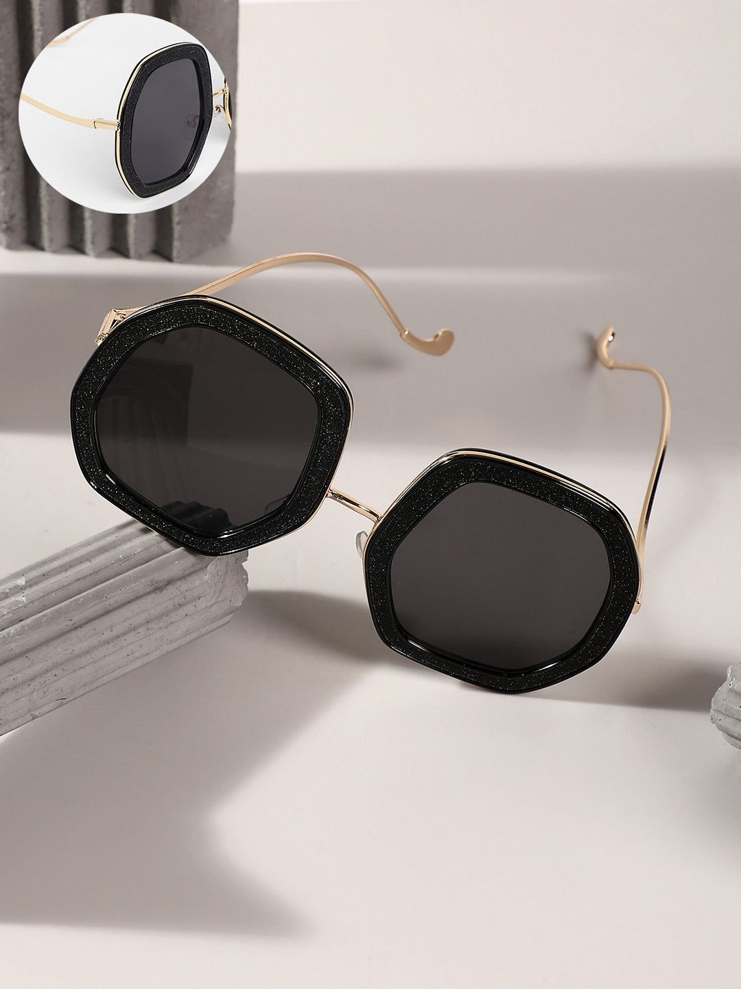 The Shimmer Oversized Sunglasses - Charcoal Black-Sunglass
