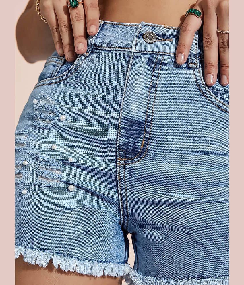 Miss Chase Women Denim Regular Shorts ( Blue )