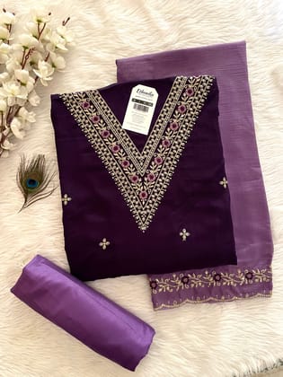 Neck V Embroidery work Summer Special Dress Material (Unstitched)-Unstitched