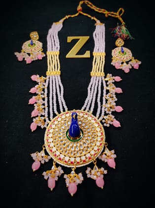 ZEVAR I Latest Peacock Design Pearl Beaded Long Necklace Set