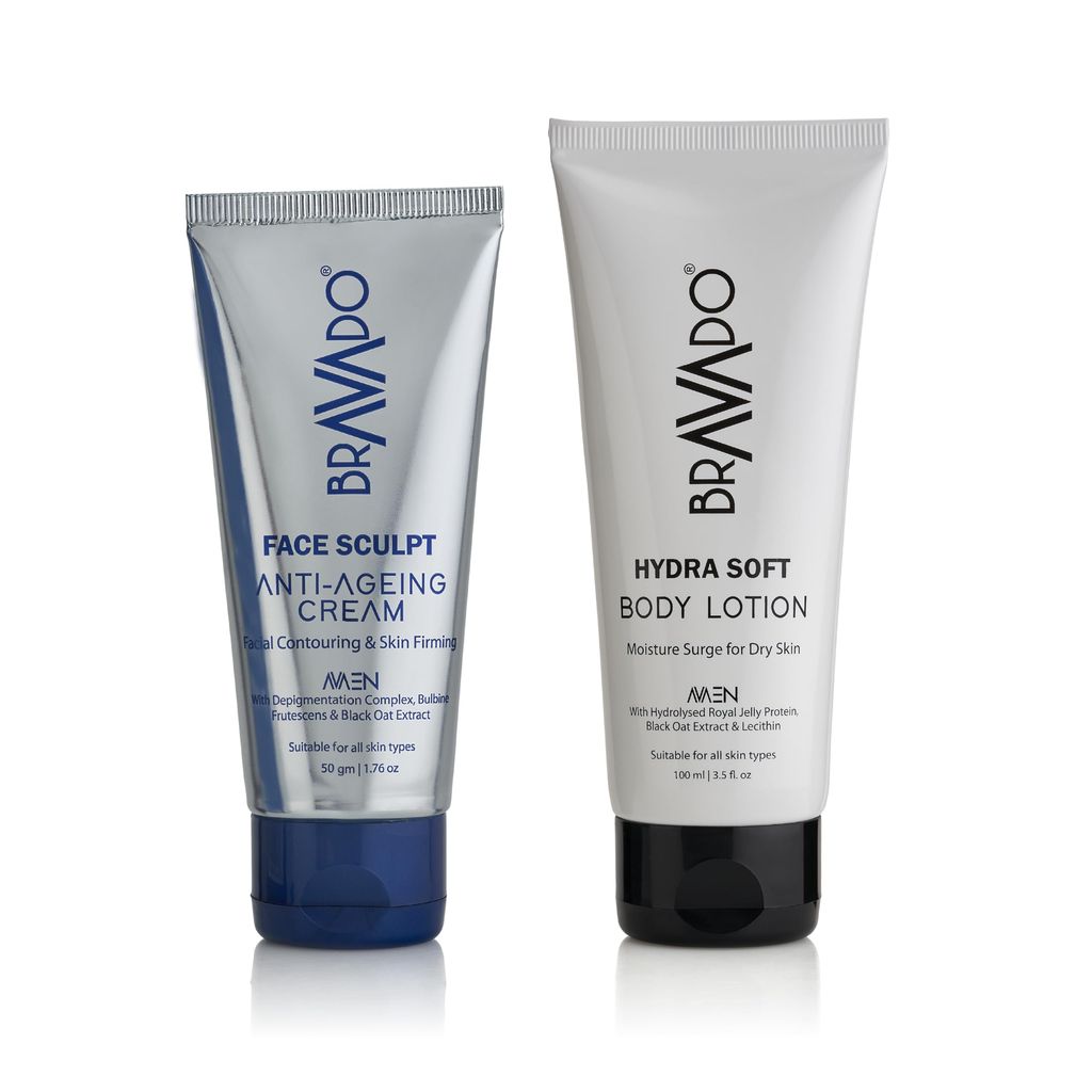 Bravado Skin Care Kit | Face Sculpt Anti Agieng Cream (50g) + Face Hydra Soft Body Lotion (100ml) | Deep nourishing & Moisturizing, Anti-Ageing, Reduce Dark Spot, Wrinkle Lift | Pack of 2