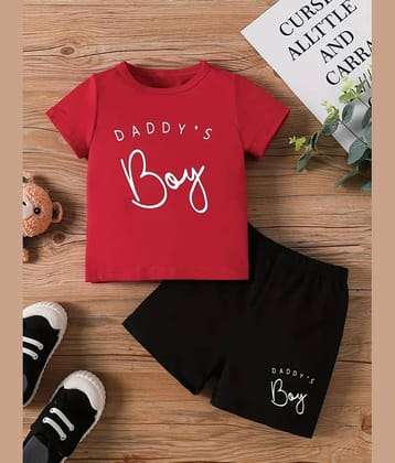 MUSNAHGARMENTS Pack of 1 Baby Boys Cotton T-Shirt & Shorts Set ( Red )