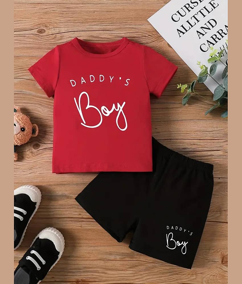 MUSNAHGARMENTS Pack of 1 Baby Boys Cotton T-Shirt & Shorts Set ( Red )