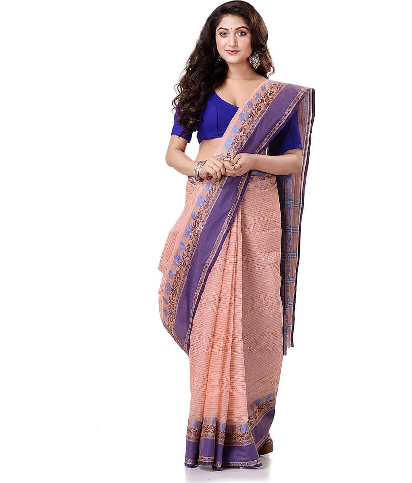 Desh Bidesh Cotton Self Design Saree Without Blouse Piece ( Blue )