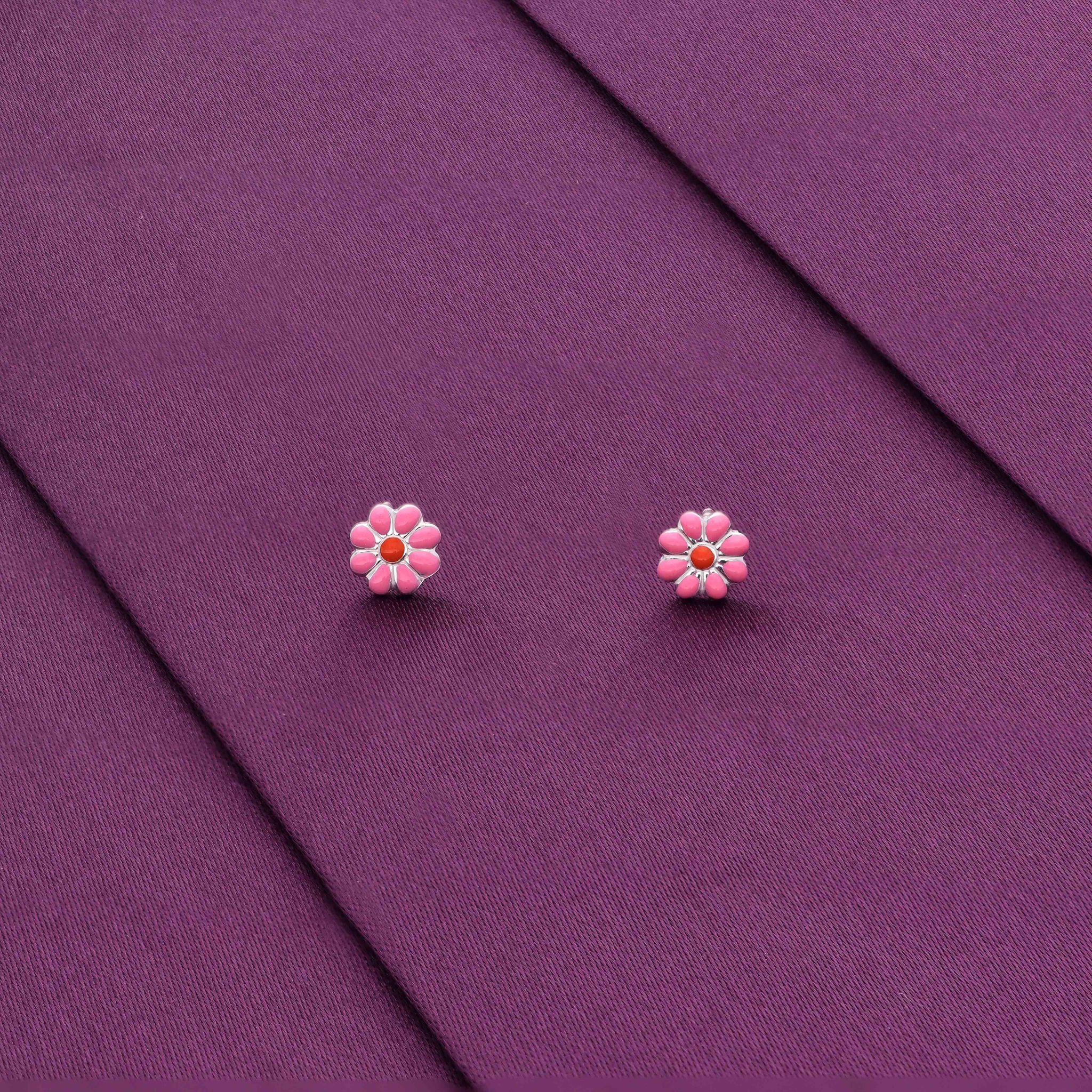 Adorable Floral Silver Children Earrings-None / Silver