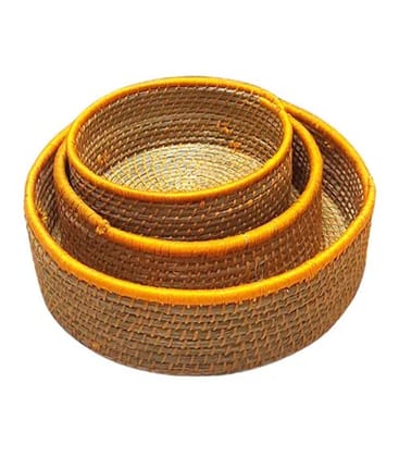 Natural Sabai Grass Basket Set Of Three Natural Sabai Grass Basket Set Of Three