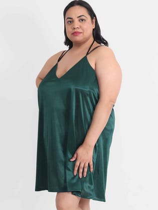 Plus Size Sexy Solid Satin Green Babydoll and Bikini Dress Dress for Honeymoon BB37Gb