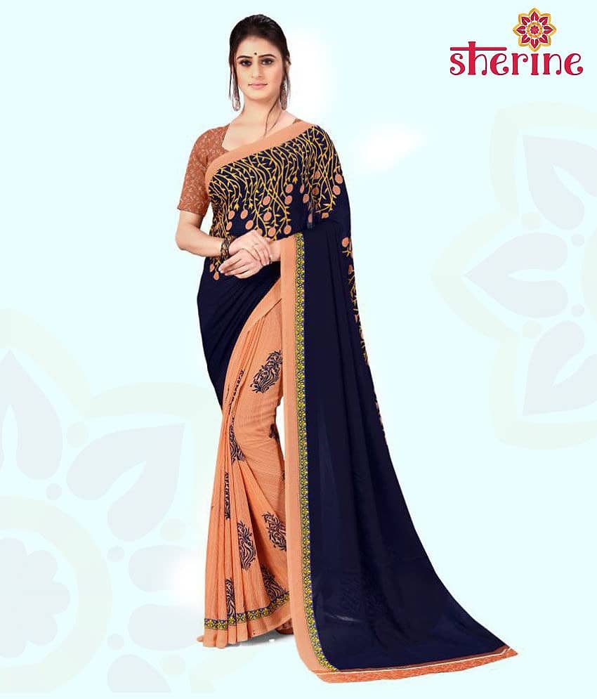 ANAND SAREES Georgette Printed Saree With Unstitched Blouse Piece ( Multicolor )