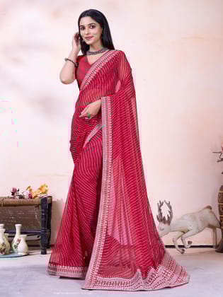 Georgette Saree for Special Occasions || Leheriya Print Saree with blouse piece for Girls and Women || Ethnic Leheriya Saree for Women ||