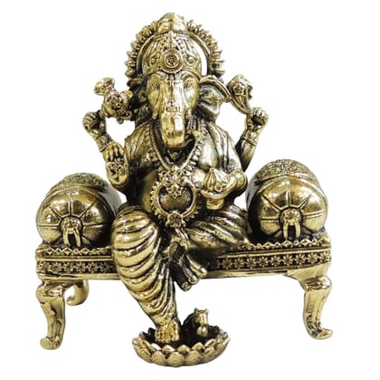 Brass Ganesh Sitting on Sofa Statue for Premium Home Decor, Height : 3 Inch (BSMAS1908 G)