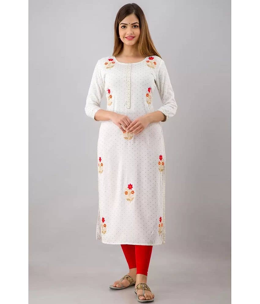 FABRR - White Rayon Women's Straight Kurti ( Pack of 1 )