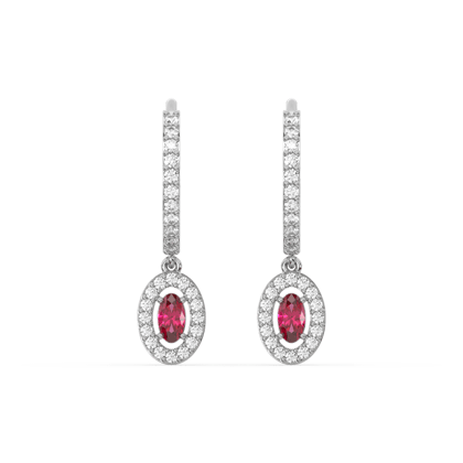 Sphere Ruby Charm Hoop-Rhodium plated / pair