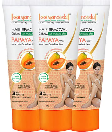 Aaryanveda Papaya Hair Removal Cream for Smooth, Gentle & Pain-Free Hair Removal , 180g (Pack of 3)