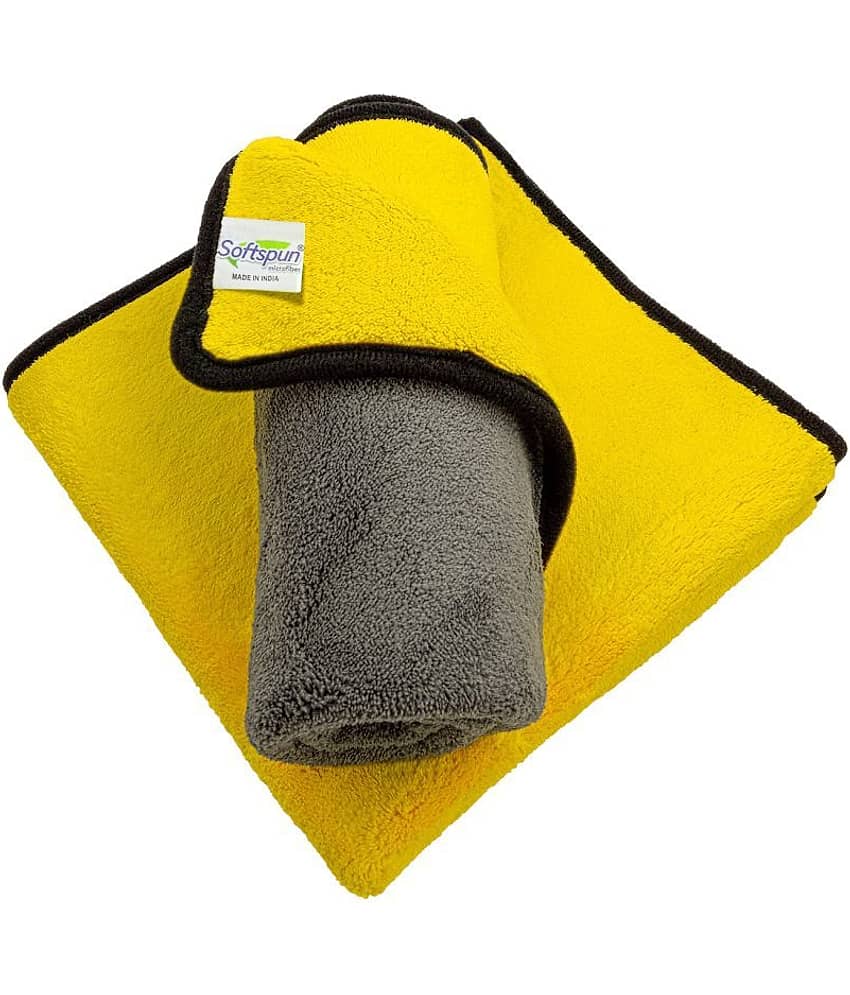 SOFTSPUN 900 GSM, Microfiber Double Layered Silk Banded Edge Cloth 40x40 Cms 2 Piece Towel Set, Extra Thick Microfiber Cleaning Cloths Perfect for Bike, Auto, Cars Both Interior and Exterior.