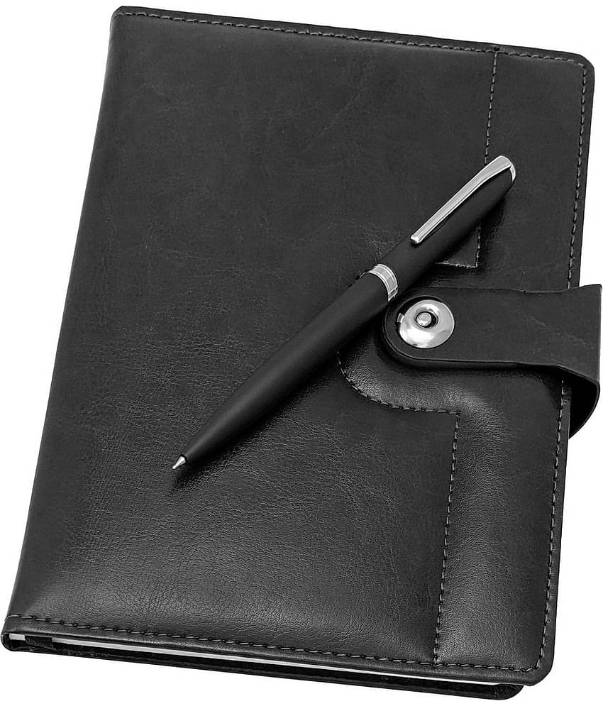 UJJi 2in1 Pen & Notebook Set Black Colour in PU Leather with Magnetic Lock