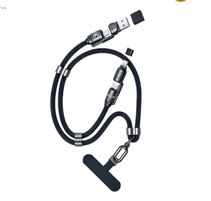 LASSO - 240W Neck Lanyard Charging Strap for Phone | Phone Strap Holder with Metal Charging Ports  NAVY BLUE