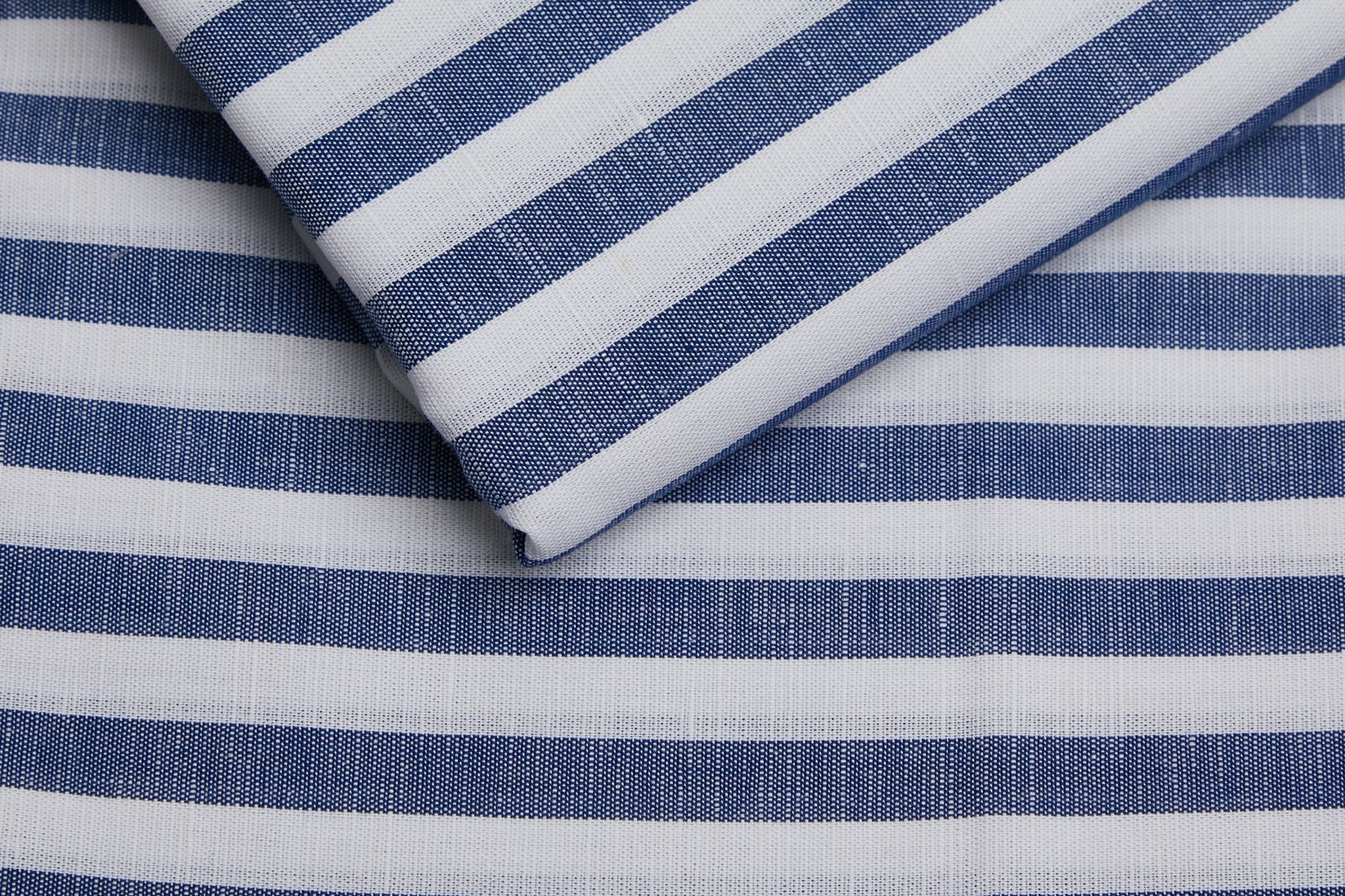 Linen Cotton Blend, Yarn Dyed Stripe, Plain,White And BlueMen And Women, Unstitched Shirting Or Top Fabric-1 Meter