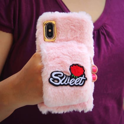 Sweet Rose Cosy Fur Luxury Case-iPhone XS / X