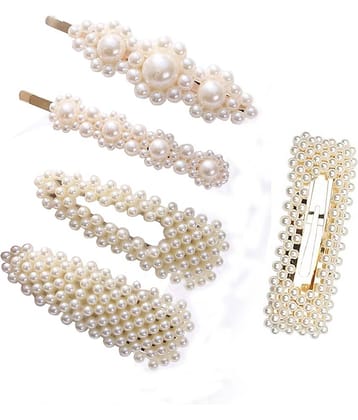 FOK 5 Pcs Pearl Stylish Hair Barrettes Design Hair Styling Clip Pin For Girls & Women