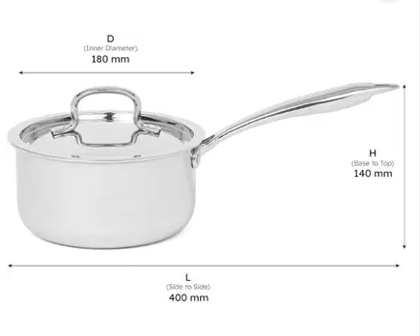 WEKTU Tryply Saucepan 18 cm Diameter with Lid 2.2 Litres (Triply, Non-stick) Sauce Pan 18 cm diameter with Lid 2.2 L capacity  (Triply, Non-stick, Induction Bottom)