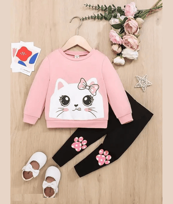 VELION Pack of 1 Boys Cotton Blend Sweatshirt & Trackpant Set ( Pink )