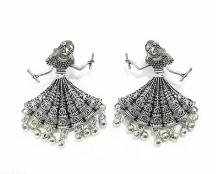 Oxidized Silver Tribal Dancing Girl Jhumka Earrings for Women | Traditional Boho Ethnic Jewelry