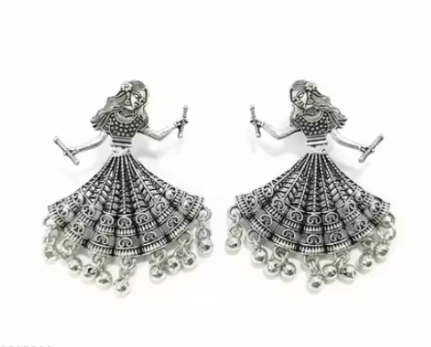 Oxidized Silver Tribal Dancing Girl Jhumka Earrings for Women | Traditional Boho Ethnic Jewelry