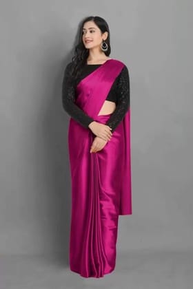 ANSH Womens Satin Solid Saree length (5.5m) & Blouse Piece Size (0.8m) (Pink)