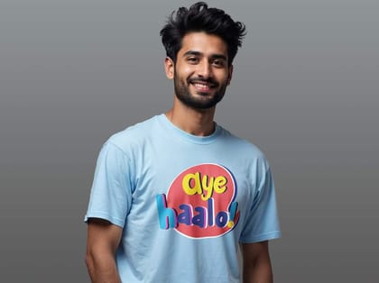 Taarak Mehta Ka Ooltah Chashmah| Regular Fit Front Printed Blue T-Shirts (AYE HAALO)