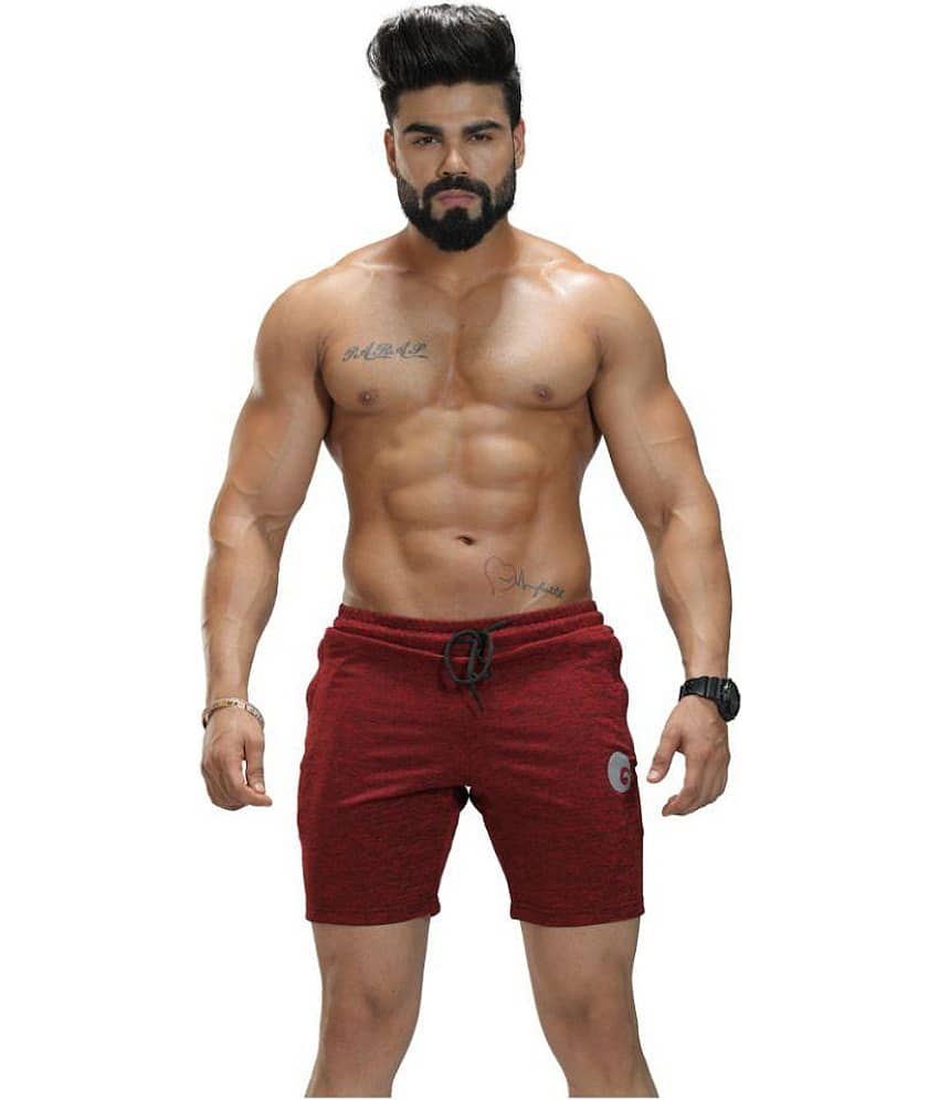 Omtex Red Polyester Fitness Shorts