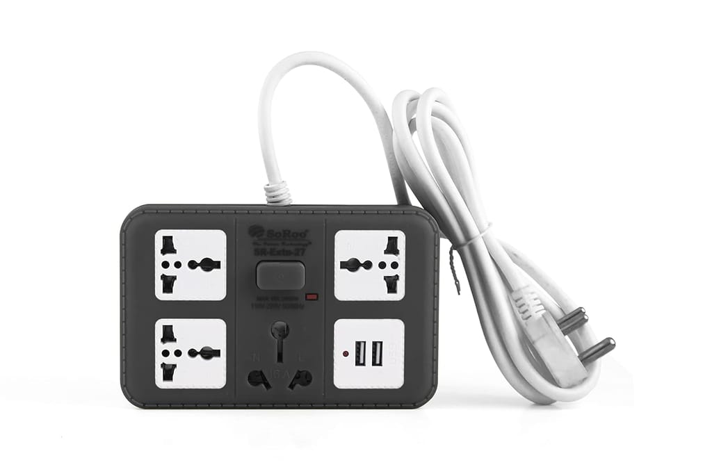 Extension Board with 2-USB Charger Ports;3 Power sockets and 1 16amps-Socket Along with 3m Long Cable