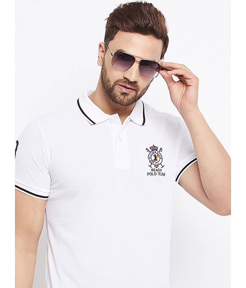 The Million Club Pack of 1 Cotton Blend Regular Fit Solid Half Sleeves Men's Polo T Shirt ( White )