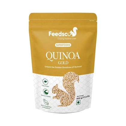 Feedsco Quinoa 500 Gms (Pack of 1) | High Protein Gold Quinoa| Cooks like Rice | Indian Origin | 100% Wholegrain Superfood for Healthy Breakfasts