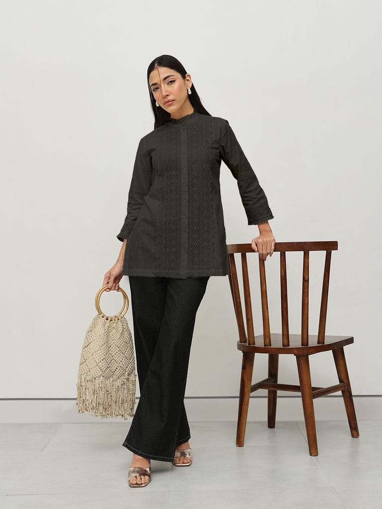 Black Lace-Trim Tunic