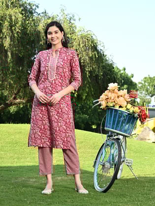 Magenta Handwork Kurta Pant Set-S