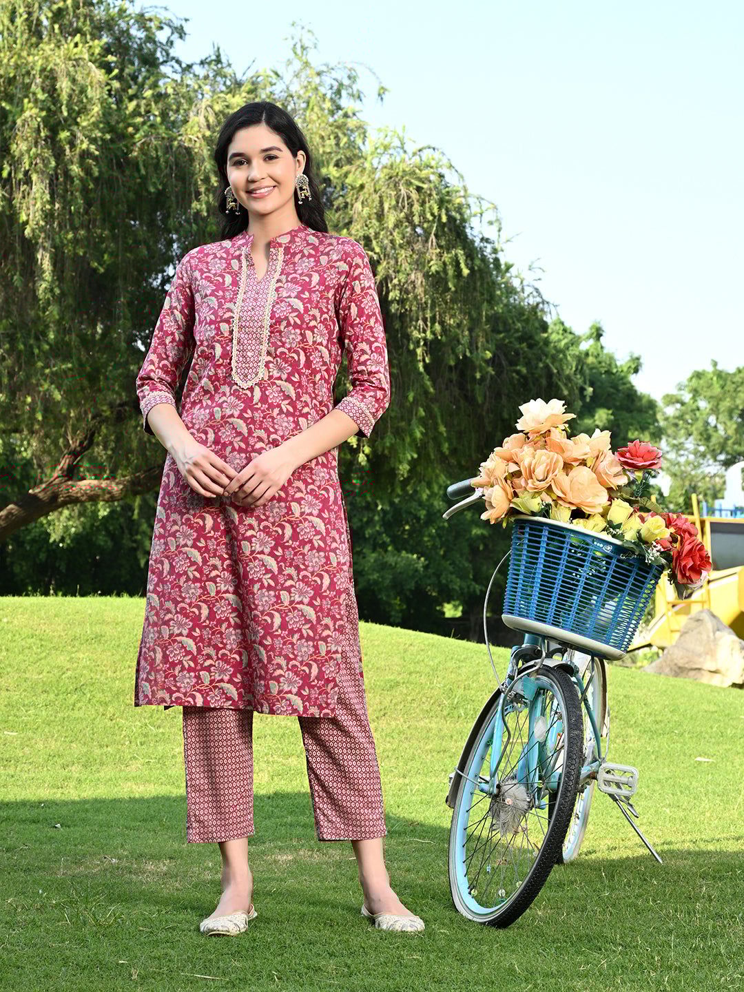 Magenta Handwork Kurta Pant Set-S