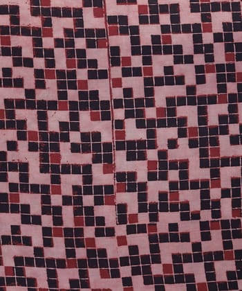 Red and black natural dye block print mosaic pattern cotton fabric