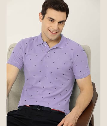 Merriment Pack of 1 Cotton Blend Regular Fit Printed Half Sleeves Men's Polo T Shirt ( Lavender )