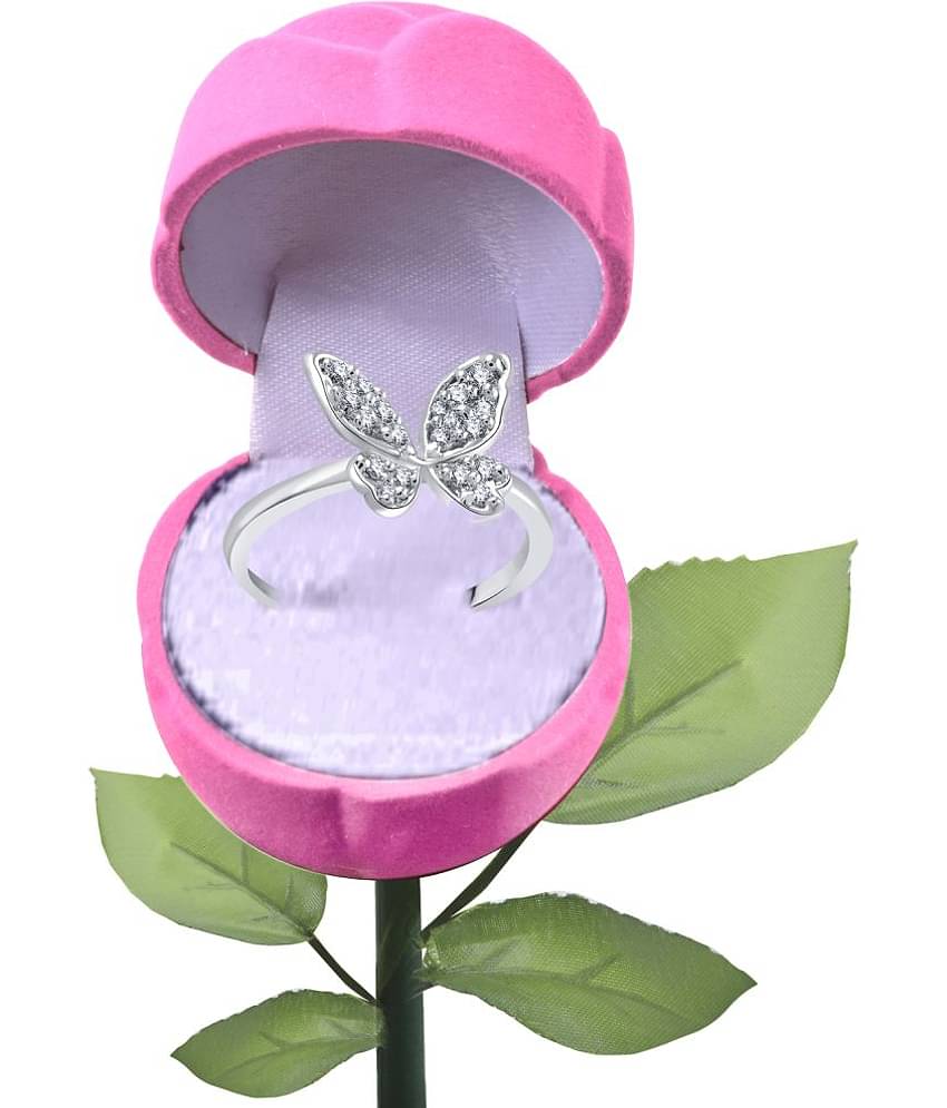Vighnaharta Butterfly CZ Rhodium Plated Alloy Ring with PROSE Ring Box for Women and Girls - [VFJ1009ROSE-PINK16]