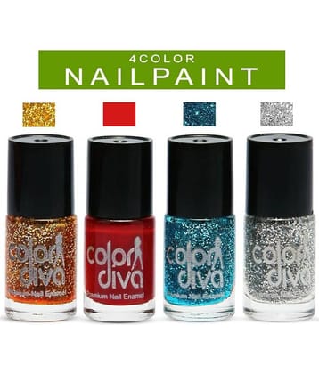 COLOR DIVA 4-Best Color (Golden Sparkle,Red,Blue Sparkle,Silver Sparkle) Nail Paint Pack of 4