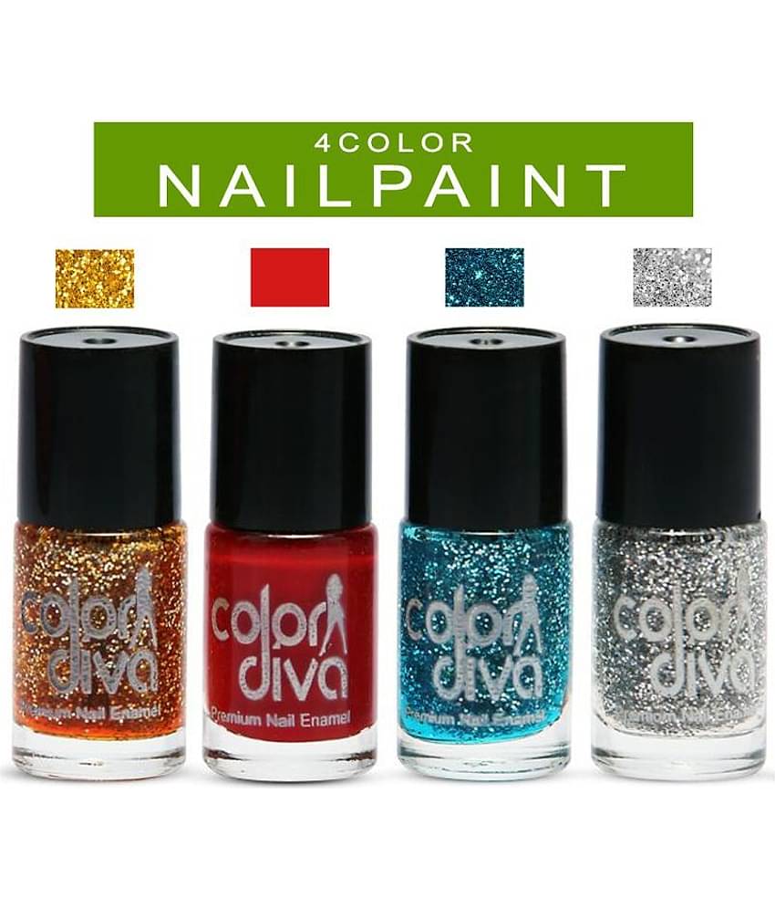 COLOR DIVA 4-Best Color (Golden Sparkle,Red,Blue Sparkle,Silver Sparkle) Nail Paint Pack of 4