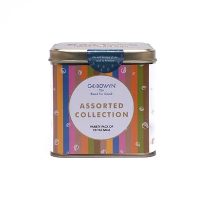 Goodwyn Assorted Tea Gift Box (20 Tea Bags) 10 Flavour - Classic Assam, Darjeeling, Earl Grey, English Breakfast, Green, Jasmine Green, Kashmiri Kahwa, Lemon, Masala Chai & Peppermint