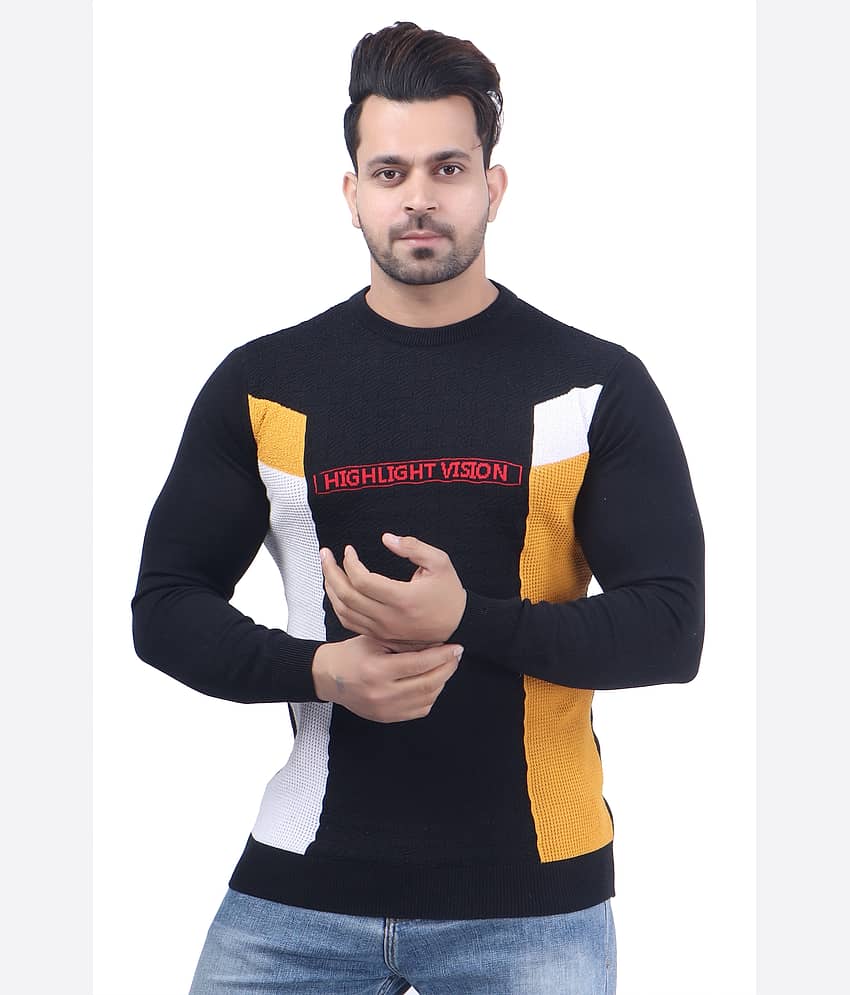 FEVERFEW Cotton Round Neck Men's Full Sleeves Pullover Sweater - Black ( Pack of 1 )