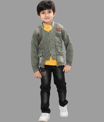DKGF Fashion Pack of 1 Boys Cotton Blend Shirt & Pants Set ( Light Grey )