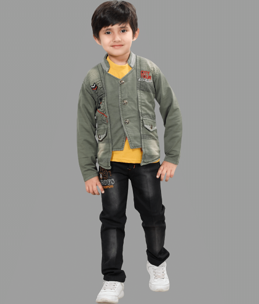 DKGF Fashion Pack of 1 Boys Cotton Blend Shirt & Pants Set ( Light Grey )