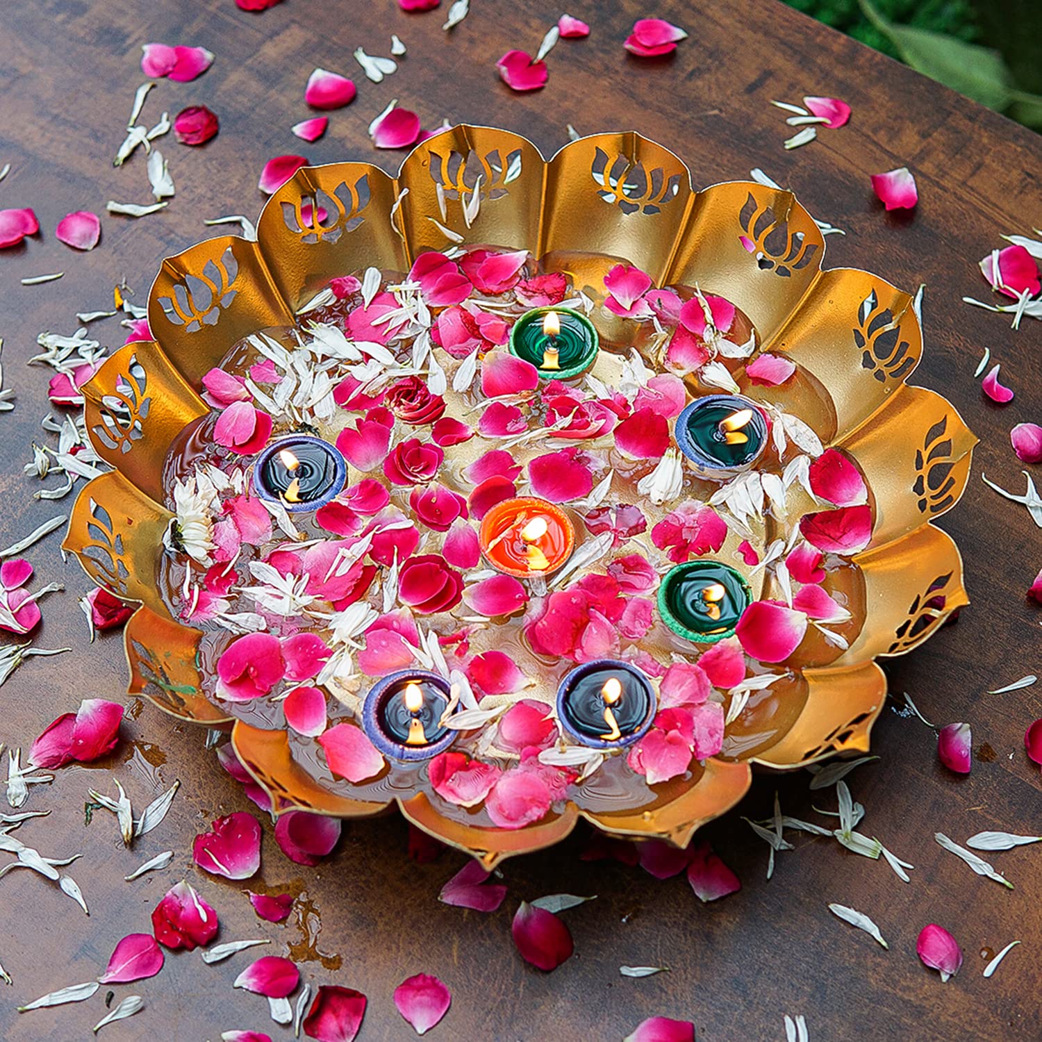 Craftlayout Metal Urli Bowl, Golden 14 Inch