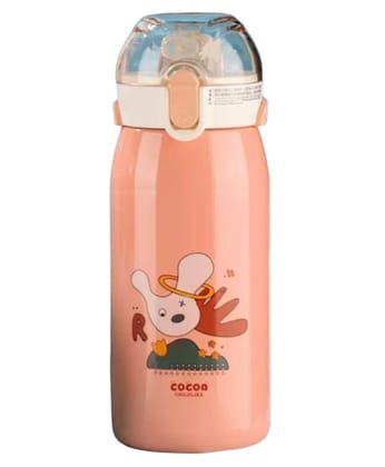 Cute Animal Printed Double Walled Vacuum Insulated Stainless Steel Sipper Water  Bottle For Kids ( 530ml )-Peach